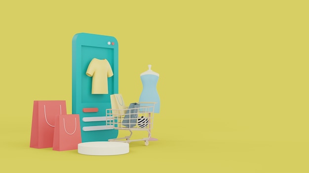 Shopping Online on website. mobile application online shopping. delivery concept. 3D rendering