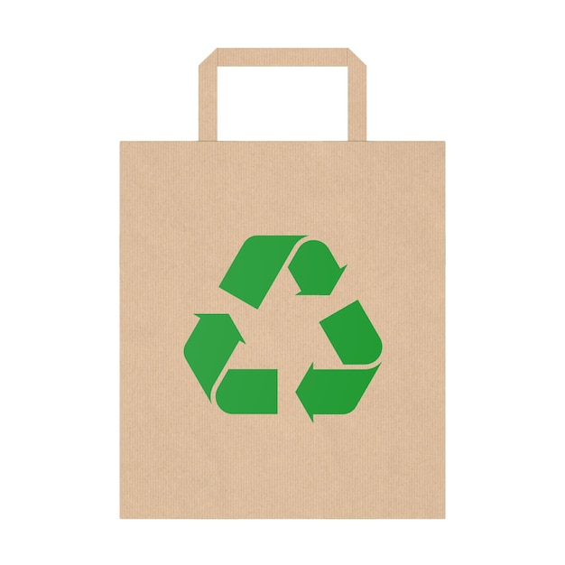 Shopping Paper Bag with Green Recycle Sign on a white background 3d Rendering