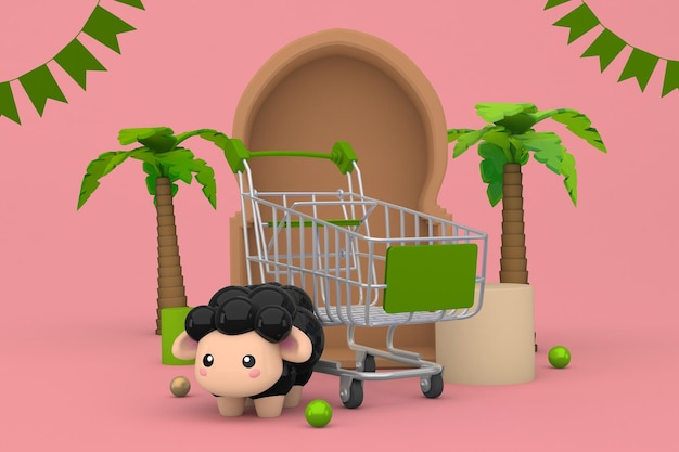 Shopping Trolley Front Side In Adha Themed Background