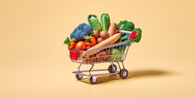 Shopping trolley with vegetable in a convenience store AI Generated