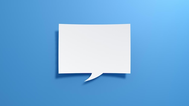 Short Empty Speech Bubble Minimalist Abstract Design With White Cut Out Paper on Blue Background