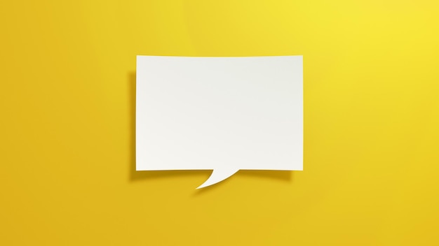 Short Empty Speech Bubble Minimalist Abstract Design With White Cut Out Paper on Yellow Background