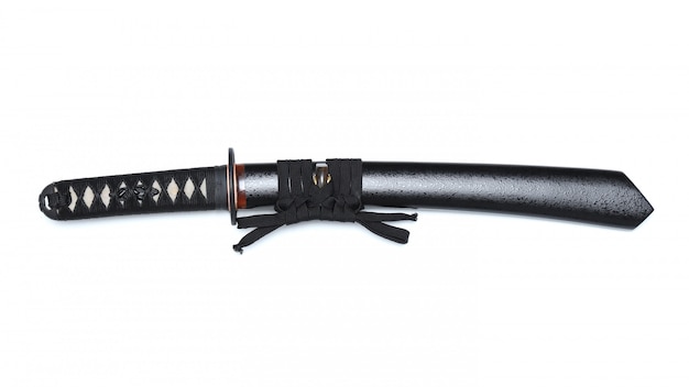 Short Japanese sword steel fitting  called 'tanto' and  scabbard isolated in white background