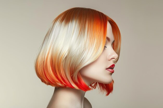 Photo short ombre bob hairstyle on blonde model trendy and beautiful hair coloring idea beauty salon concept