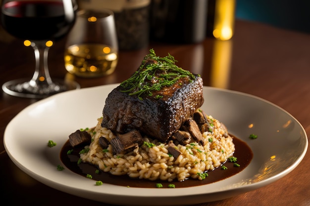 Short ribs of beef braised slowly with wild mushroom risotto