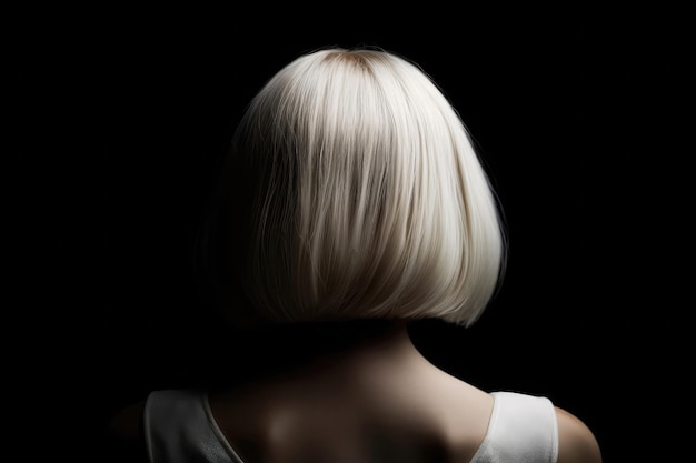 Short White Straight Hair Rear View On Black Background Generative AI