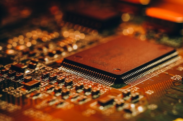 Shortage of chips in car manufacturing Industrial line for the production of electronic circuit boards with chips