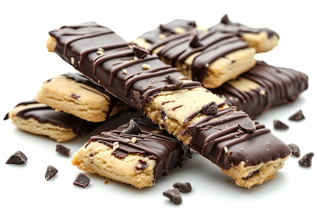 Shortbread Stick Biscuits Coated in Milk and Dark Chocolate Bar Cookies Long Biscuit Pile Isolated