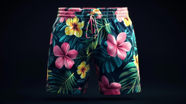 Photo shorts with tropical flowers on the bottom