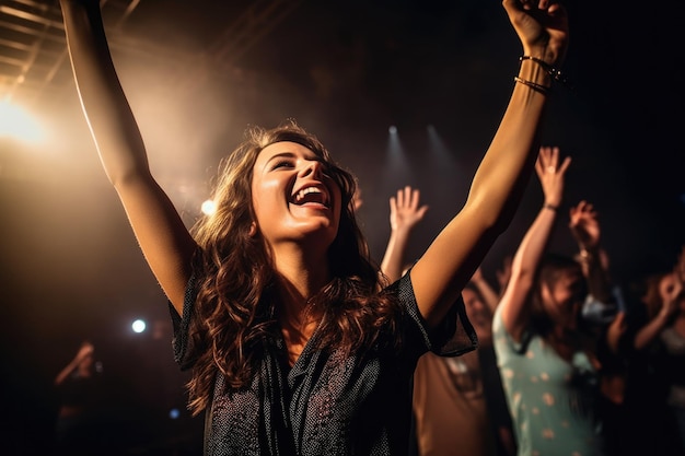 Shot of an attractive woman cheering during a music concert created with generative ai