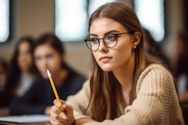 Shot of an attractive woman sitting in class and taking notes