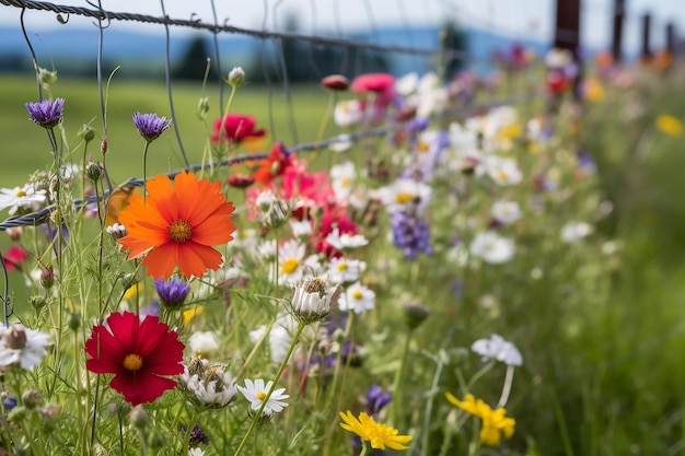 Shot of Barricade Wire in Front of a Vibrant Flower