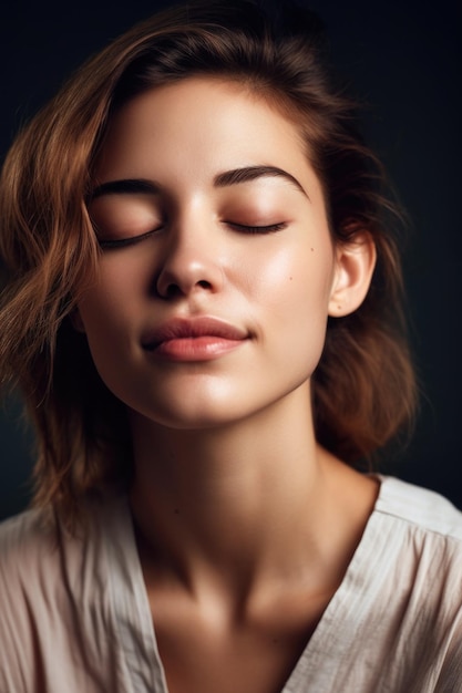 Shot of a beautiful young woman posing with her eyes closed created with generative ai