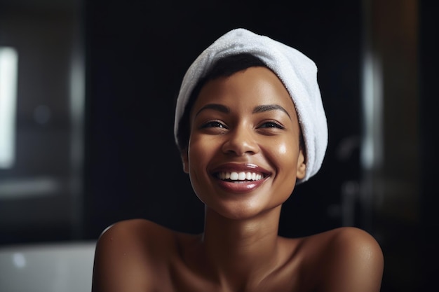 Shot of a beautiful young woman smiling while at the spa created with generative ai