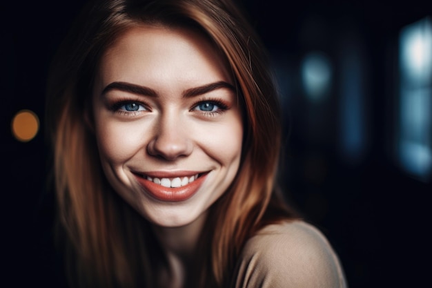 Shot of a beautiful young woman in smiling at you created with generative ai