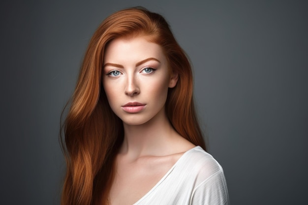 Shot of a beautiful young woman standing against a gray background created with generative ai