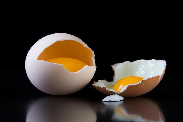 Shot of a Broken Egg with Scarce Yolk and a Full Egg Food Photography