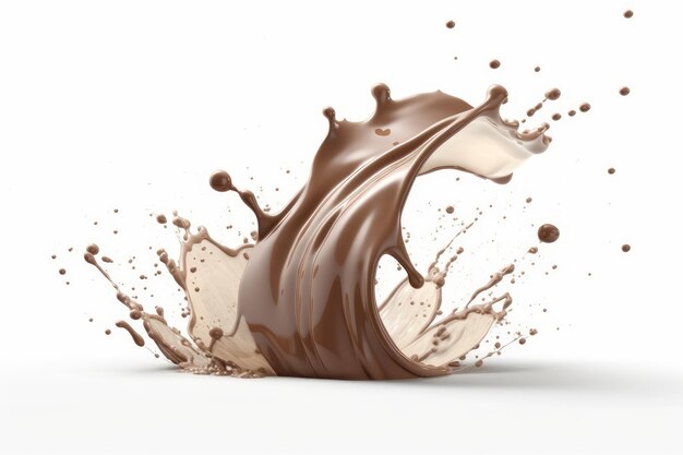 Shot of chocolate milk splash 3d on a white background generative AI