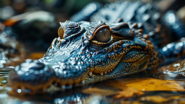 Shot of a crocodile with just its eyes above water in a swamp stock photography