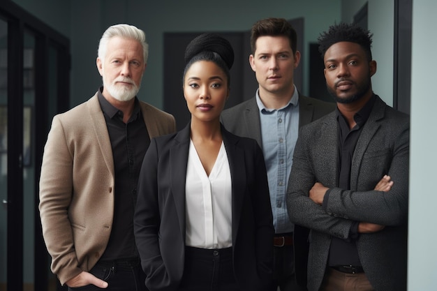 Shot of a diverse group of colleagues standing together in an office created with generative ai