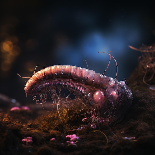 shot of earthworm with feathers