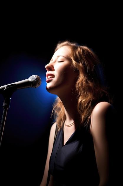 Shot of a female musician singing into her microphone