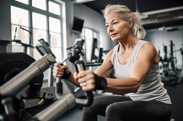 Shot of a female quadriplegic athlete exercising on an exercise bike created with generative ai