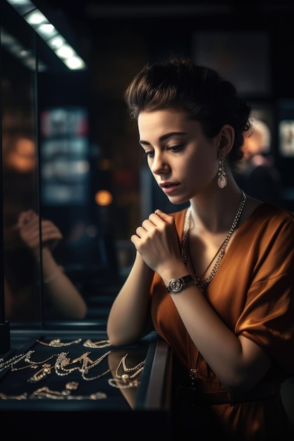 Shot of a focused young woman working in her jewellery store created with generative ai