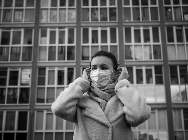 Shot of a girl in a mask on the street lockdown Covid19 pandemic