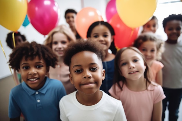 Shot of a group of children celebrating their birthday with balloons