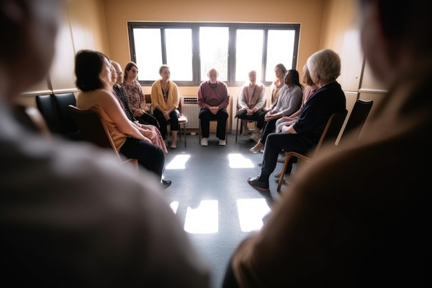 Shot of a group of people in a circle at the back wall in class created with generative ai