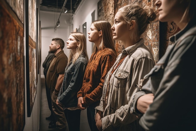 Shot of a group of people looking at art work in an art gallery created with generative ai