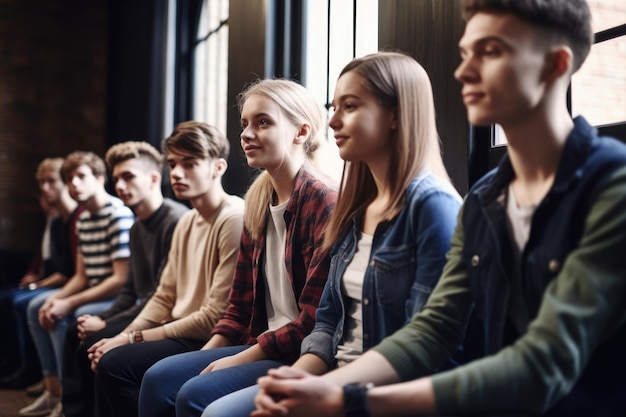 Shot of a group of people sitting in a row while attending college