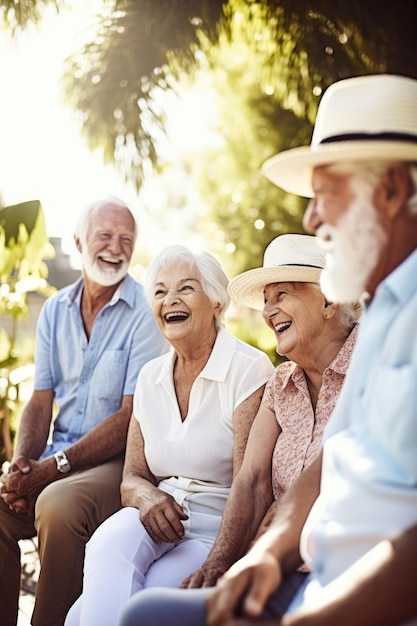 Shot of a group of seniors spending time together outside created with generative ai