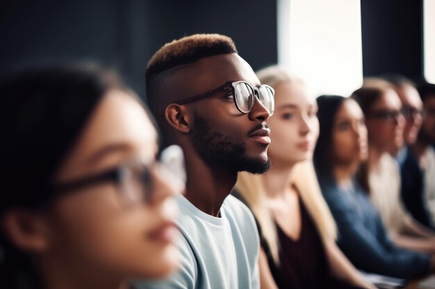 Shot of a group of students listening to their lecturer during class