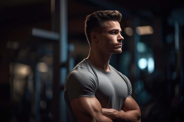 Shot of a handsome young man standing alone in the gym created with generative ai