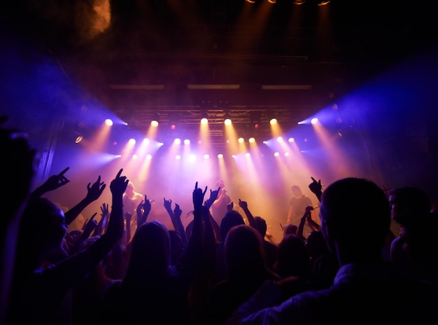 Shot of a large crowd at a music concert- This concert was created for the sole purpose of this photo shoot, featuring 300 models and 3 live bands. All people in this shoot are model released.