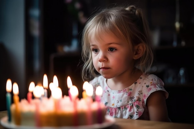 Shot of a little girl blowing out her candles on her birthday created with generative ai