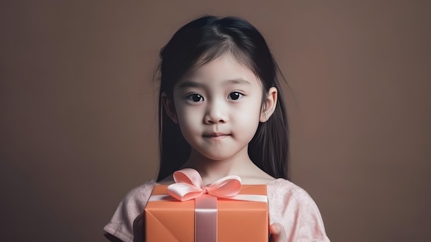 Shot of little girl holding a gift box generative AI