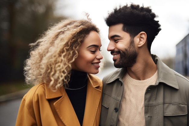 Shot of a loving young couple enjoying a walk outside together created with generative ai