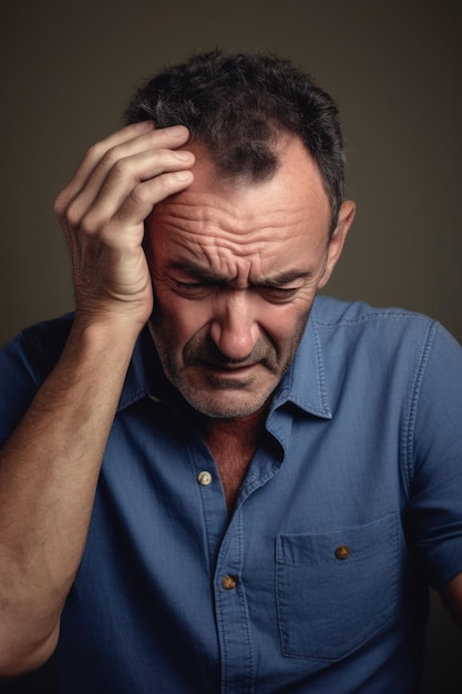 Shot of a man looking stressed out against a studio background created with generative ai