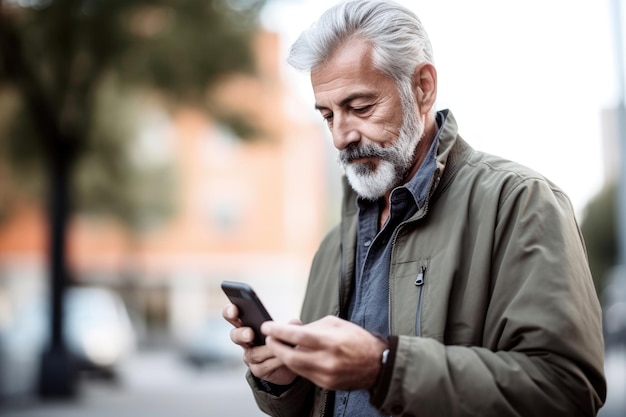 Shot of a man using his cellphone outdoors created with generative ai