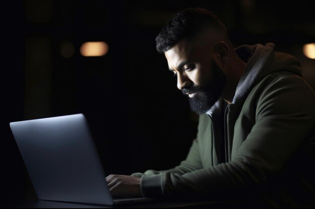 Shot of a man using his laptop created with generative ai