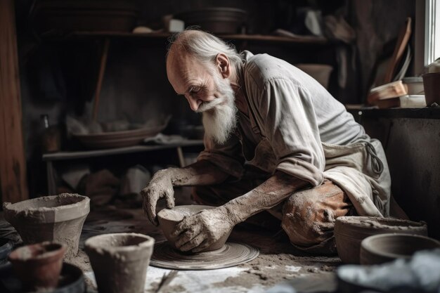 Shot of a man working with clay in a ceramics workshop