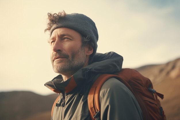 Shot of a mature man going for a hike up a mountain