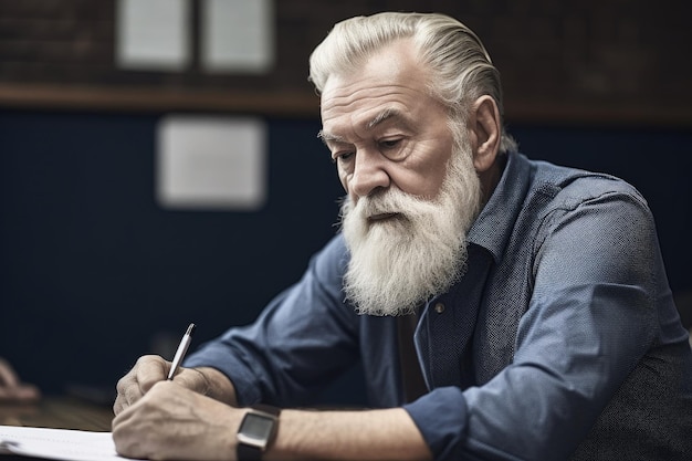 Shot of a mature man going over his notes while sitting in a classroom