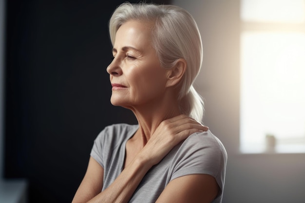 Shot of a mature woman experiencing neck pain while at home