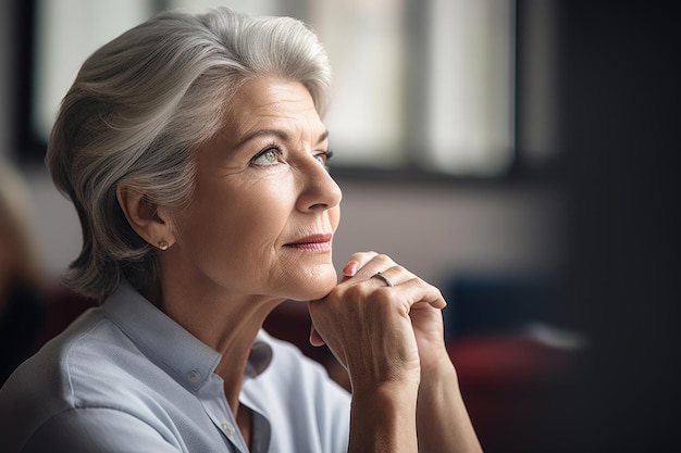 Shot of a mature woman listening to a lecture in class created with generative ai