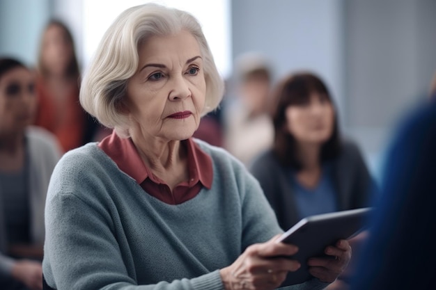 Shot of a mature woman using her tablet during an adult education class