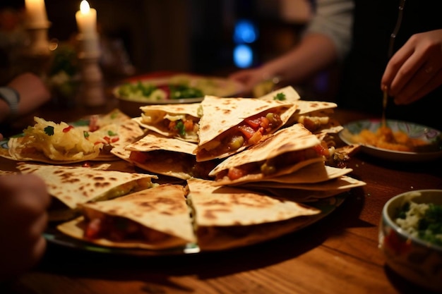 A shot of quesadillas being served at a family reunion